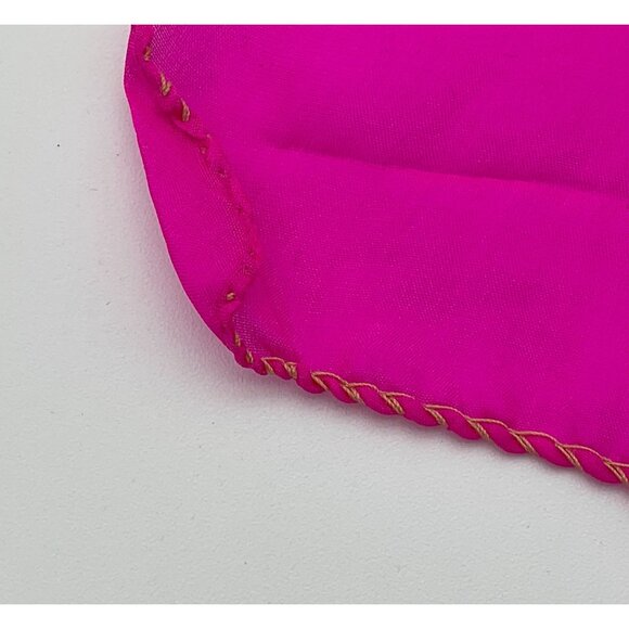 Collection of Three Hand Rolled Vintage Handkerchiefs or Scarves Red Pink Yellow - Picture 2 of 9